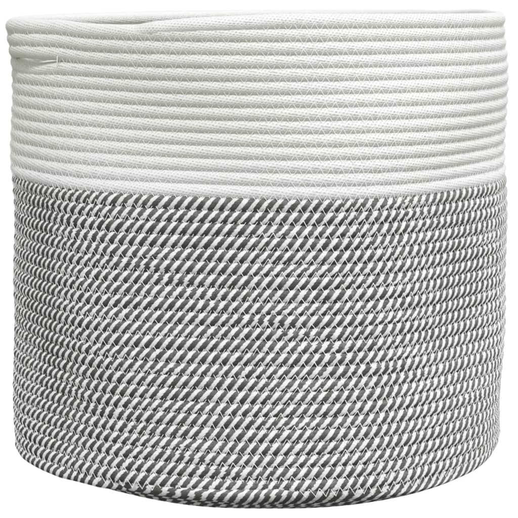Cestino Portaoggetti Grigio e Bianco Ø40x35 cm in Cotone | homemem39
