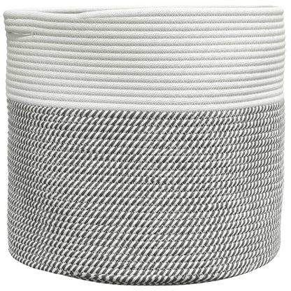 Cestino Portaoggetti Grigio e Bianco Ø40x35 cm in Cotone | homemem39