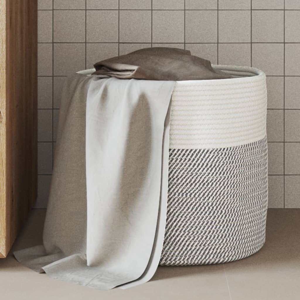 Cestino Portaoggetti Grigio e Bianco Ø40x35 cm in Cotone | homemem39