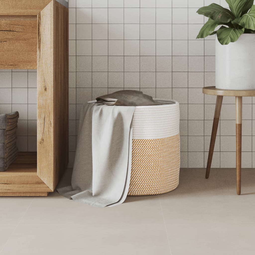 Cestino Portaoggetti Marrone e Bianco Ø40x35 cm in Cotone | homemem39