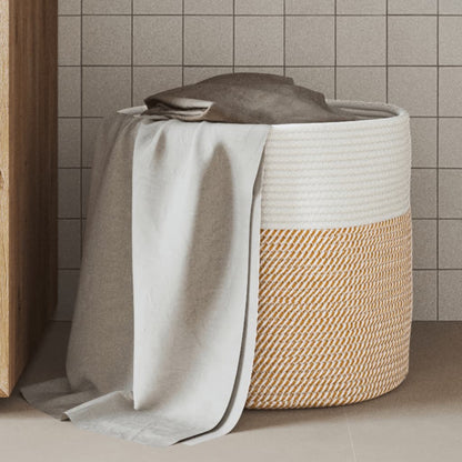 Cestino Portaoggetti Marrone e Bianco Ø40x35 cm in Cotone | homemem39