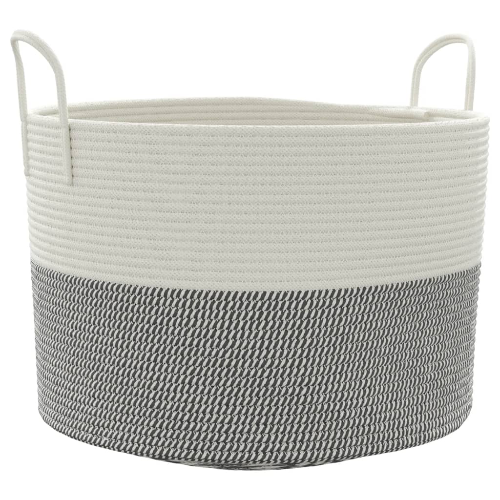 Cestino Portaoggetti Grigio e Bianco Ø51x33 cm in Cotone - homemem39