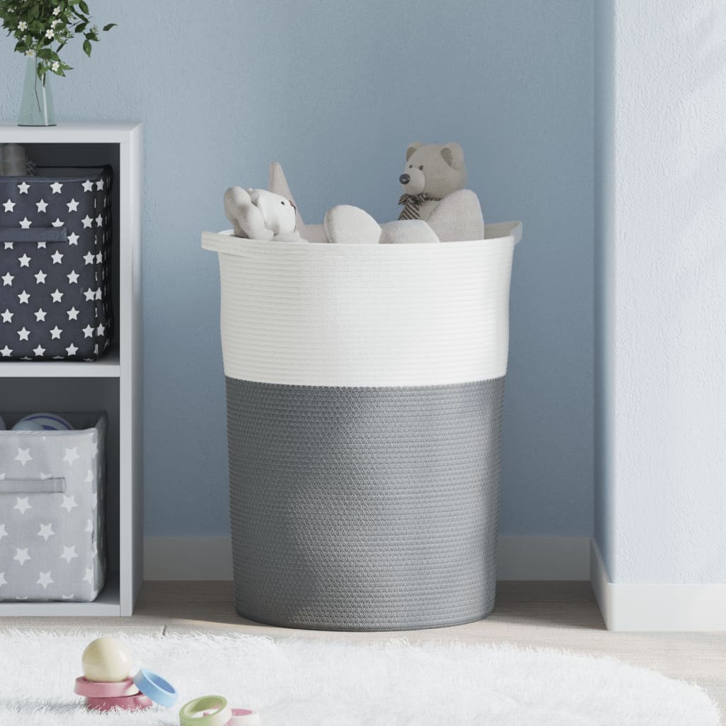Cestino Portaoggetti Grigio e Bianco Ø49x65 cm in Cotone | homemem39