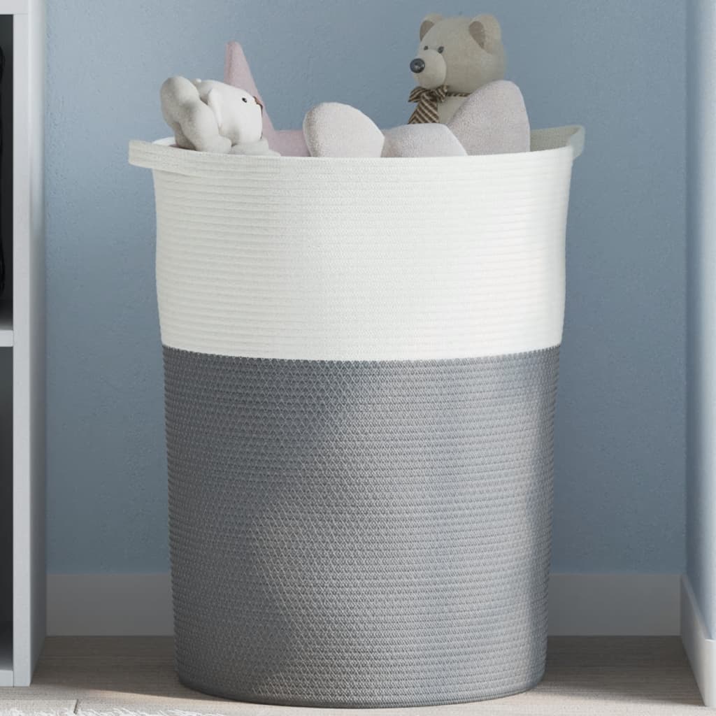 Cestino Portaoggetti Grigio e Bianco Ø49x65 cm in Cotone | homemem39