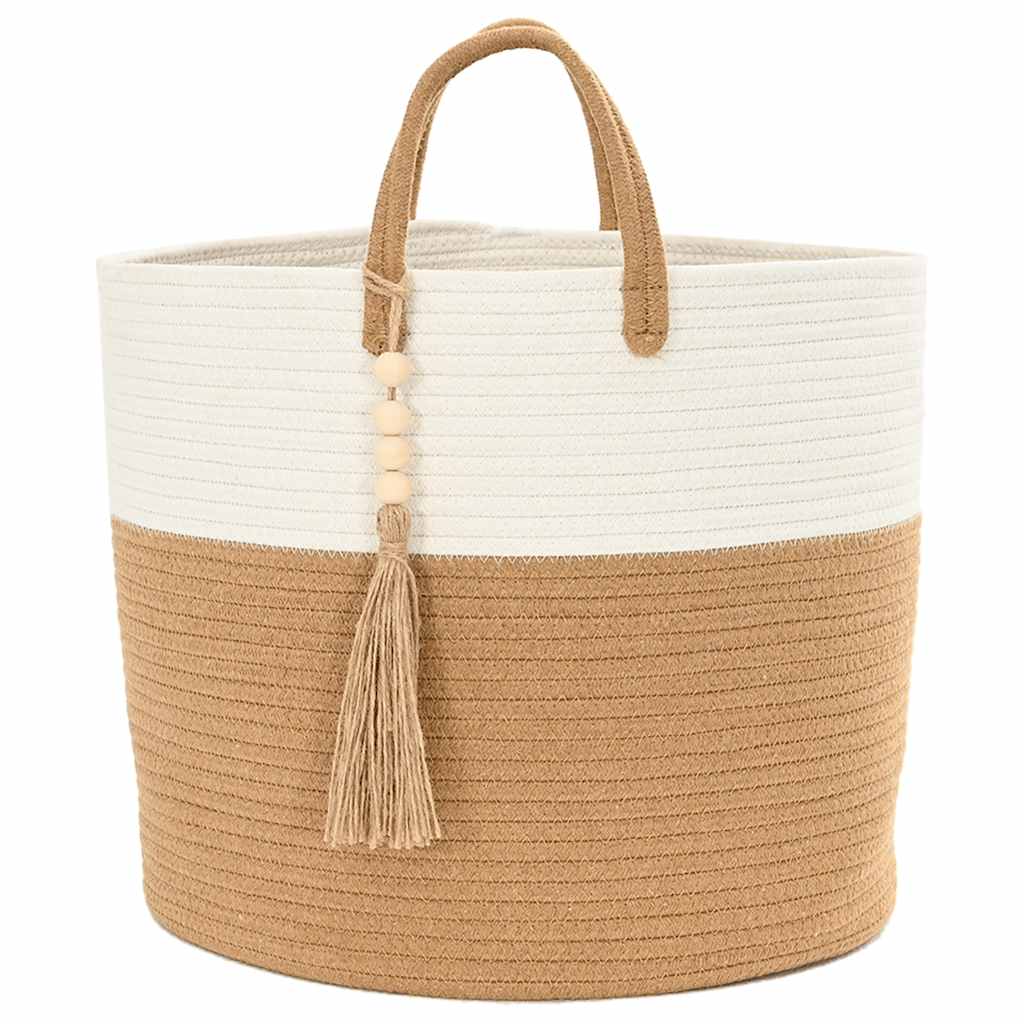 Cestino Portaoggetti Marrone e Bianco Ø40x35 cm in Cotone | homemem39