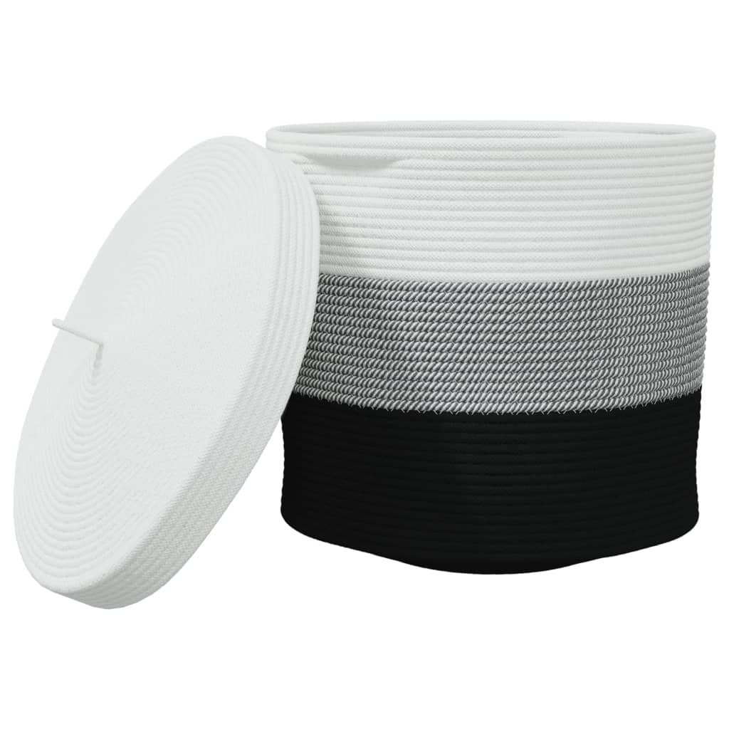 Cestino Portaoggetti con Coperchio Bianco Nero Ø40x35cm Cotone | homemem39