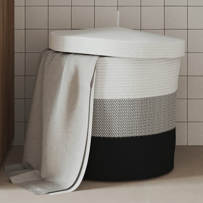 Cestino Portaoggetti con Coperchio Bianco Nero Ø40x35cm Cotone | homemem39