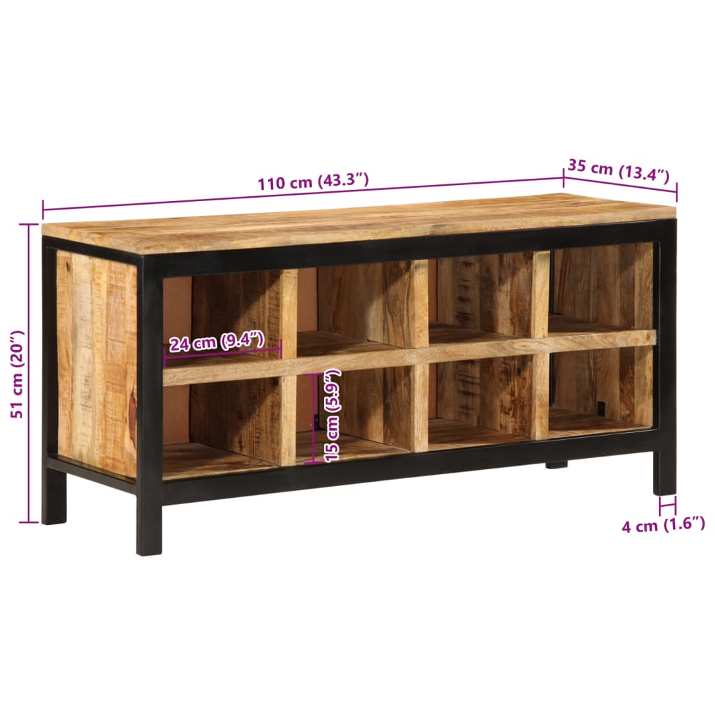 Shoe Bench 110x35x51cm Solid Raw Mango Wood