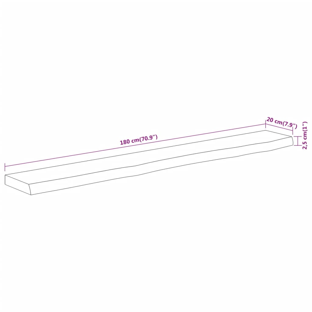 Mensola Muro 180x20x2,5cm Rettangolare Legno Acacia Bordi Vivi | homemem39
