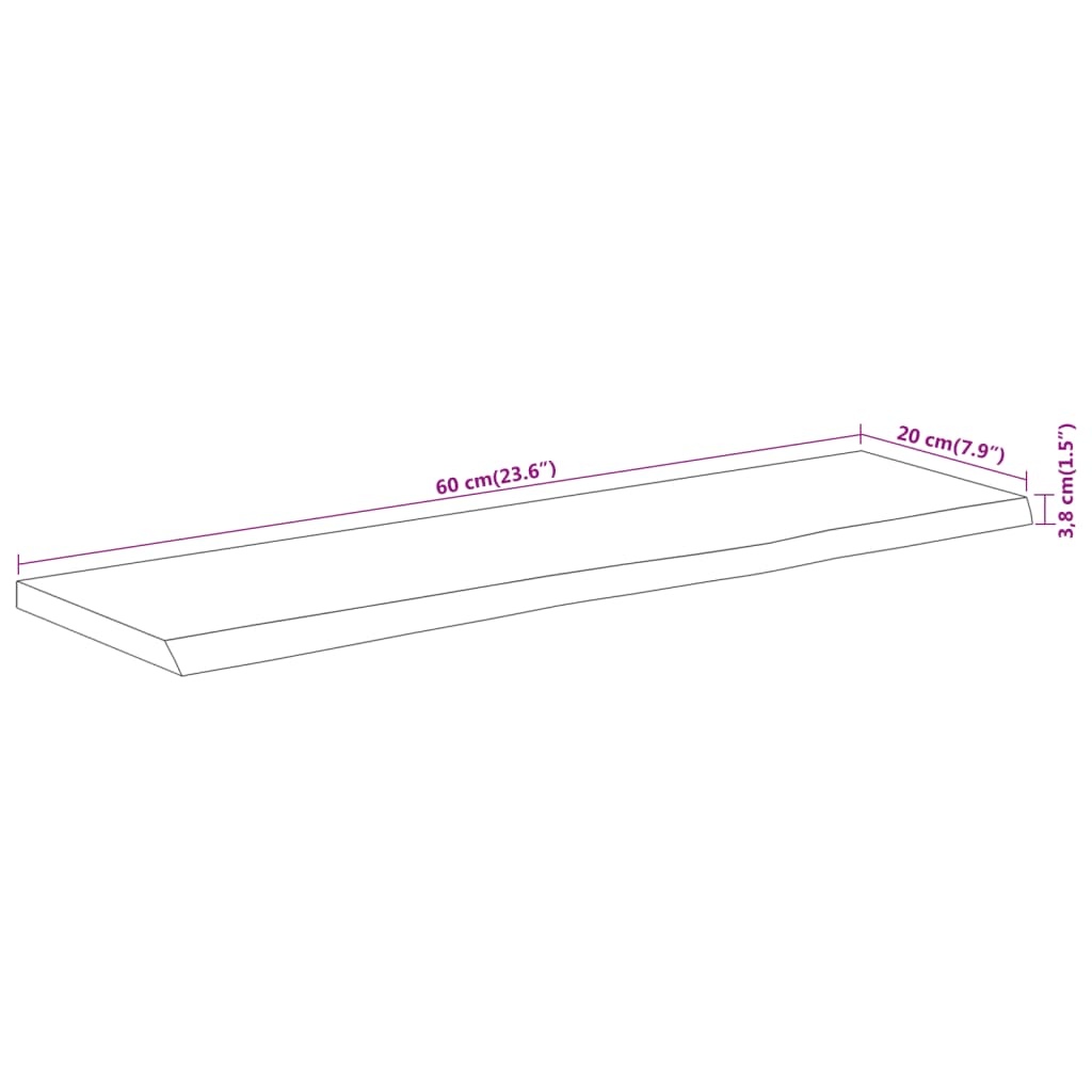 Mensola a Muro 60x20x3,8cm Rettangolare Legno Acacia Bordi Vivi | homemem39
