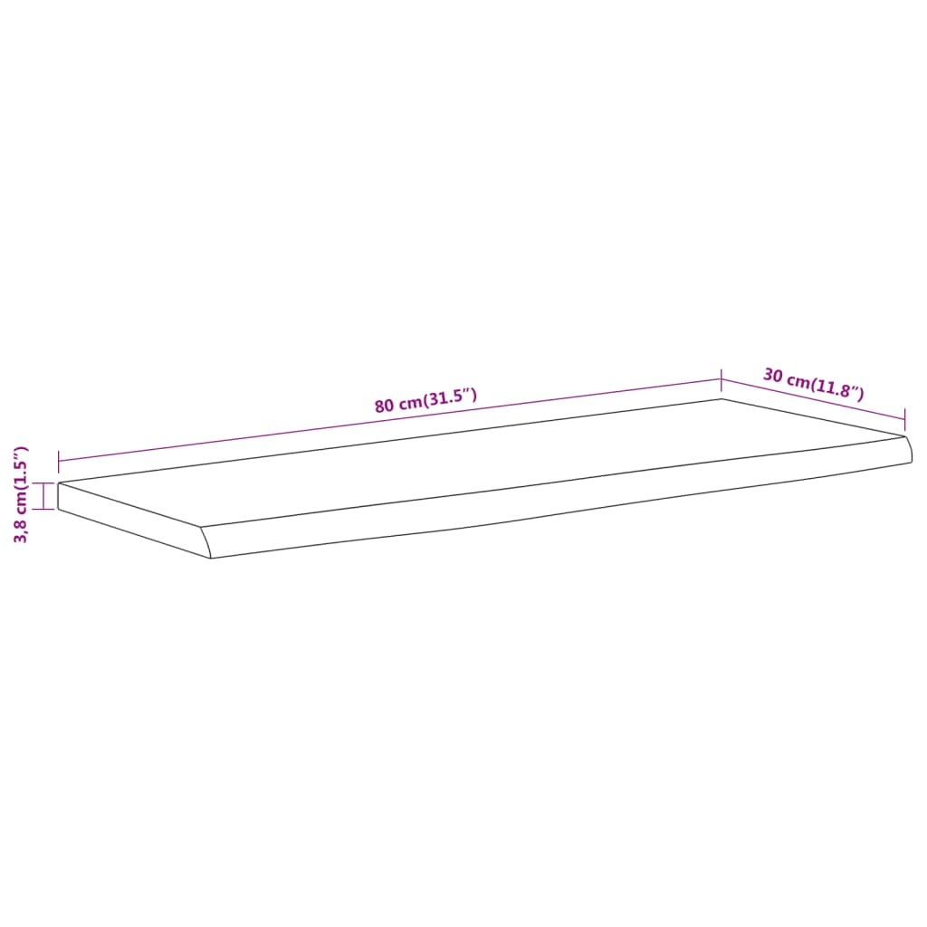 Mensola a Muro 80x30x3,8cm Rettangolare Legno Acacia Bordi Vivi | homemem39