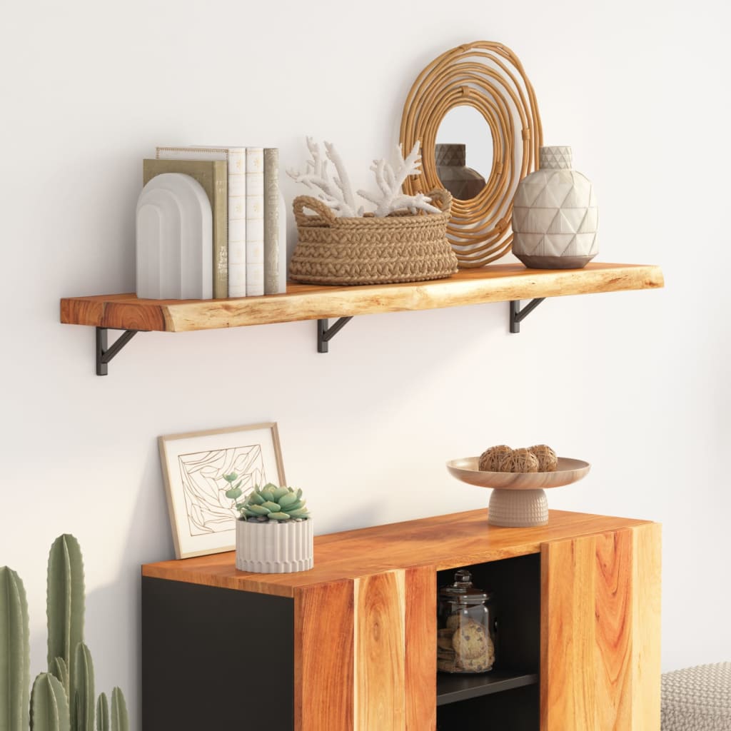 Mensola Muro 110x30x3,8cm Rettangolare Legno Acacia Bordi Vivi | homemem39