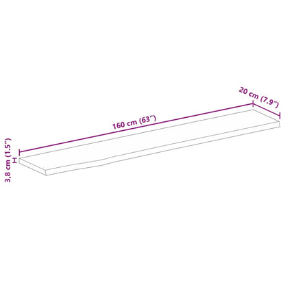 Piano Tavolo 160x20x3,8 cm Bordi Vivi Legno di Mango Grezzo