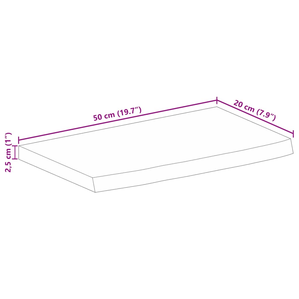 Piano Tavolo Bordi Vivi 50x20x2,5 cm in Legno Massello di Mango