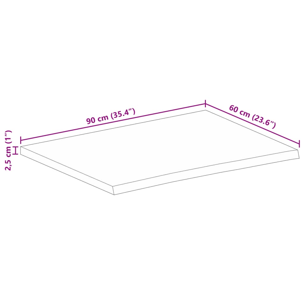 Piano Tavolo Bordi Vivi 90x60x2,5 cm in Legno Massello di Mango