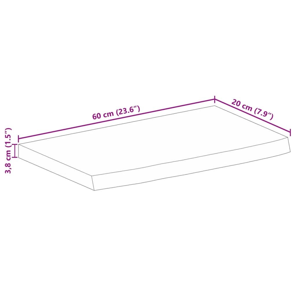 Piano Tavolo Bordi Vivi 60x20x3,8 cm in Legno Massello di Mango