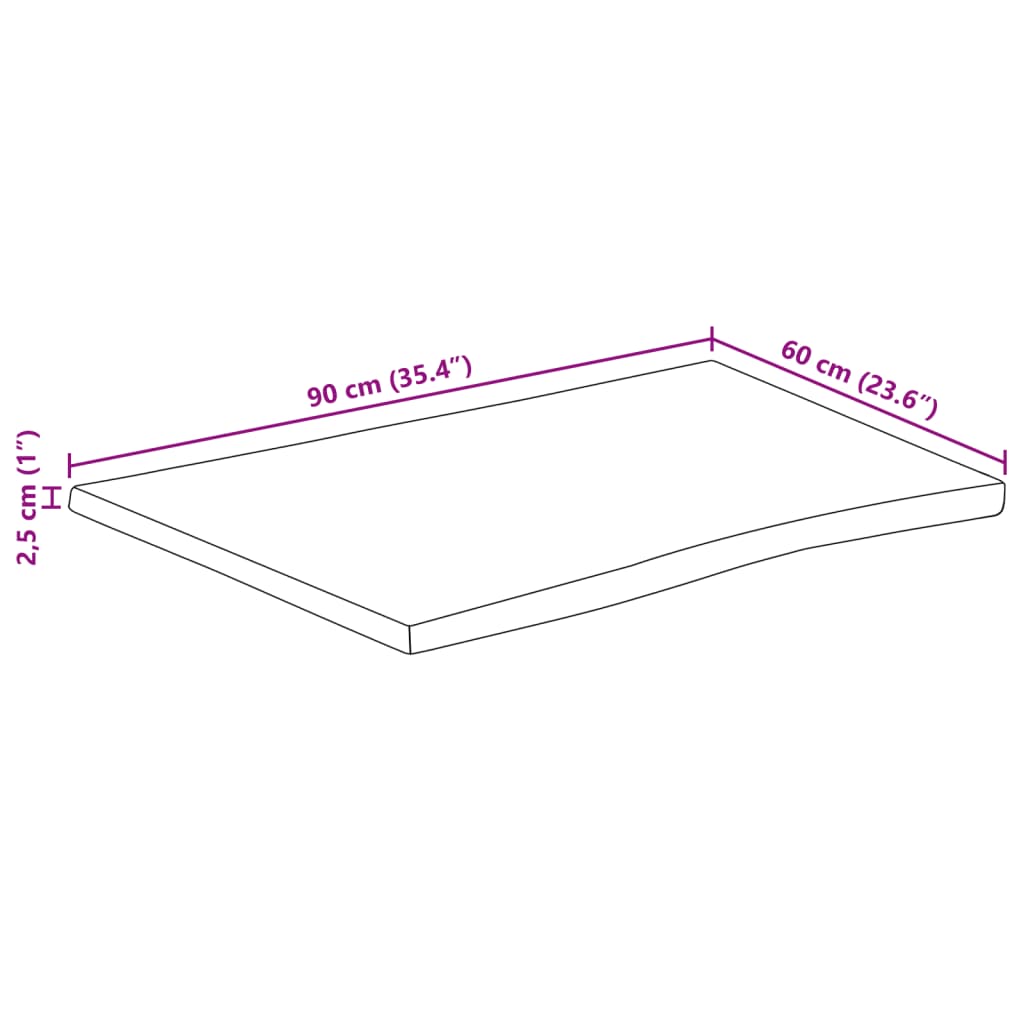 Piano per Tavolo 90x60x2,5cm Bordi Vivi in Legno Massello Mango | homemem39