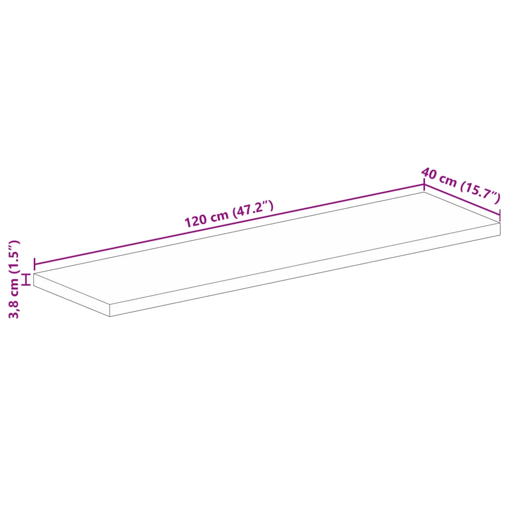 Piano per Tavolo 120x40x3,8cm Rettangolare Legno Massello Mango