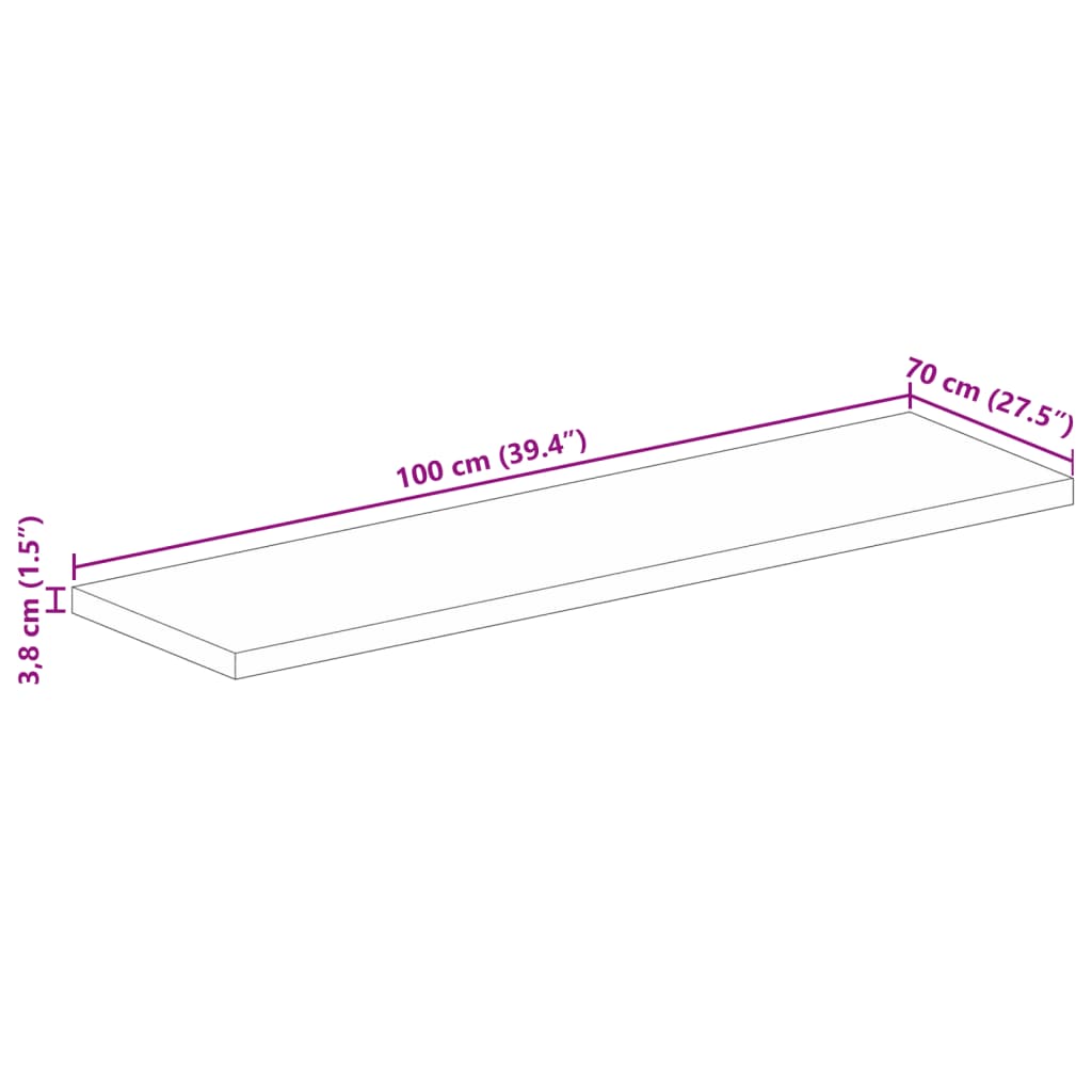 Piano per Tavolo 100x70x3,8cm Rettangolare Legno Massello Mango | homemem39
