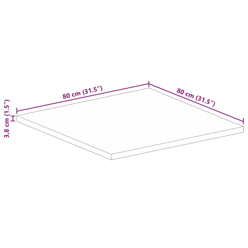 Piano per Tavolo 80x80x3,8 cm Quadrato Legno Massello di Pino | homemem39