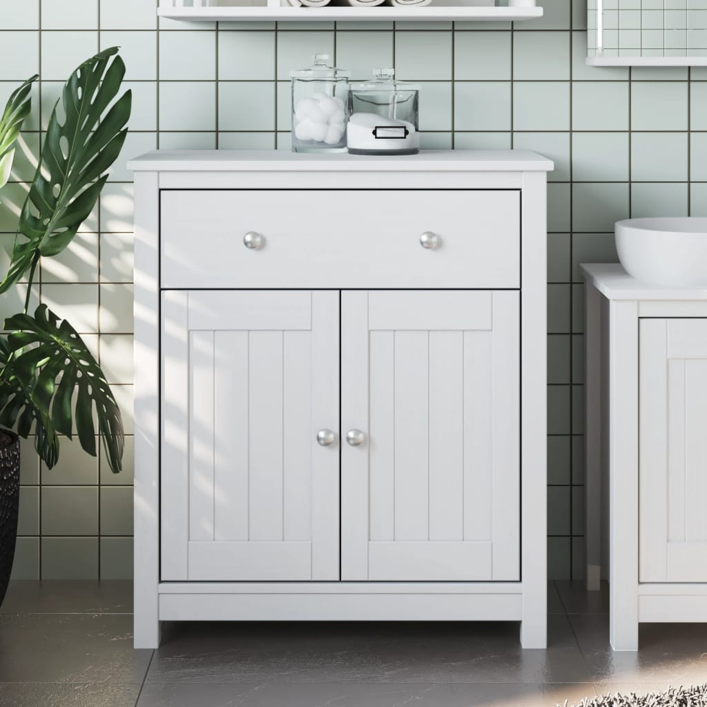 Mobile da Bagno BERG Bianco 69,5x34x80cm Legno Massello di Pino | homemem39