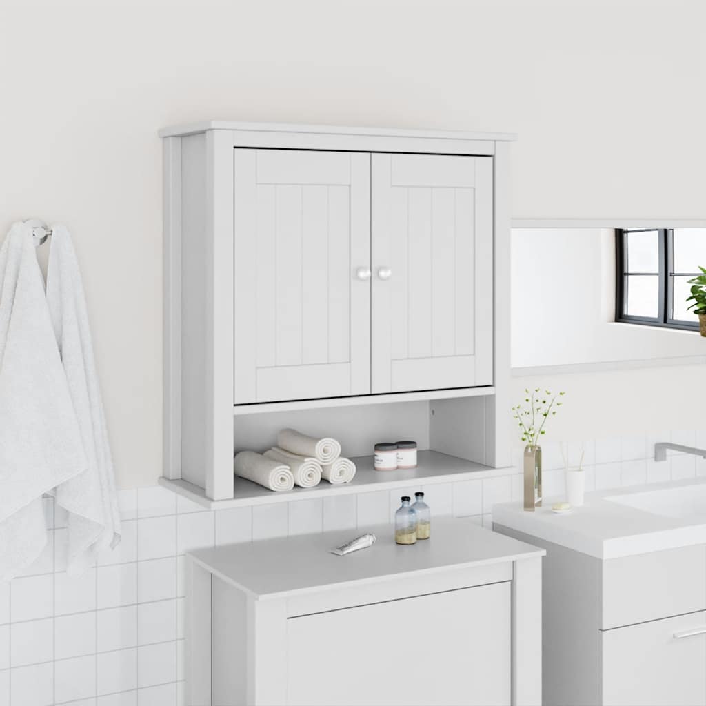 Mobile Bagno a Muro BERG Bianco 69,5x27x71,5cm Legno Massello | homemem39