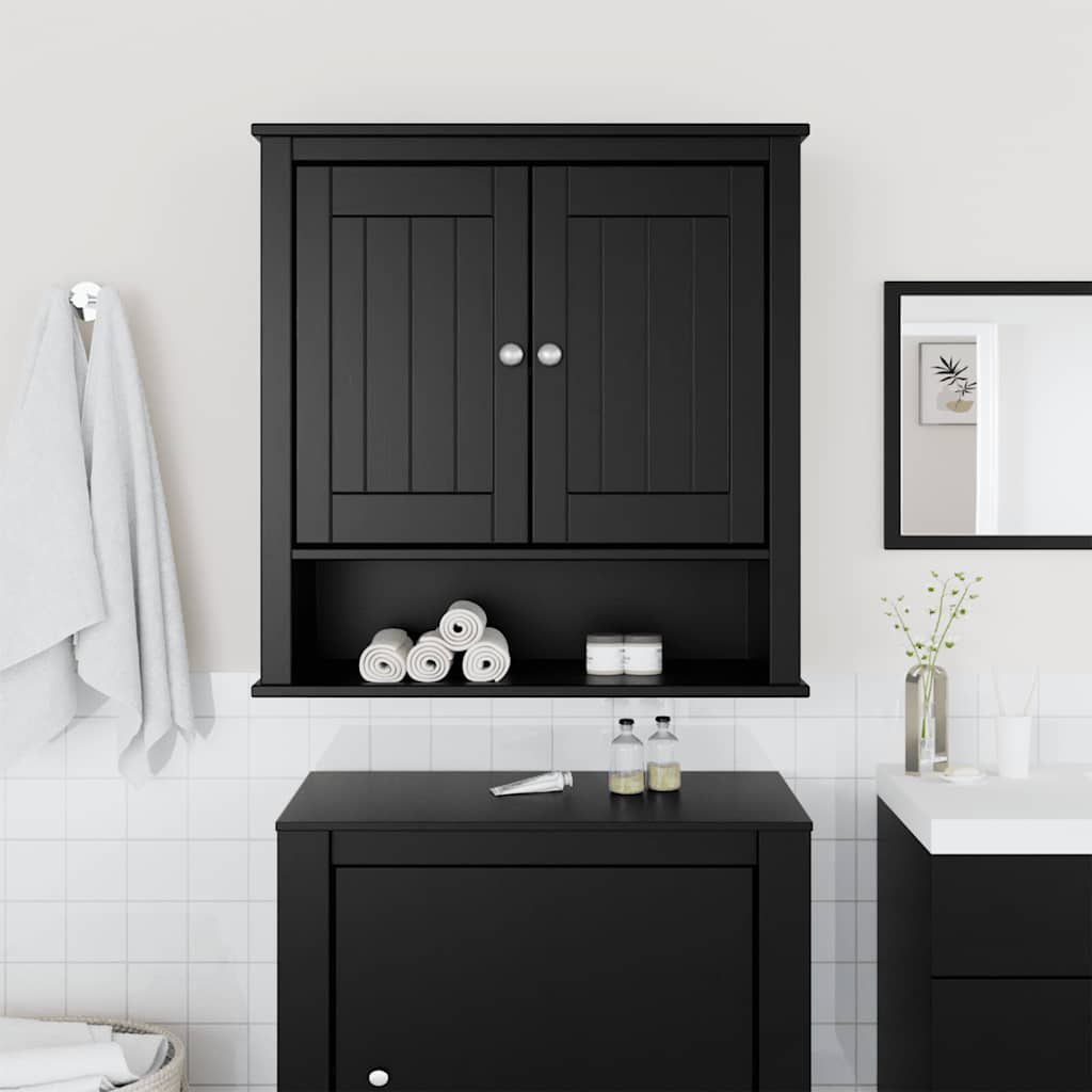 Mobile da Bagno a Muro BERG Nero 69,5x27x71,5cm Legno Massello | homemem39
