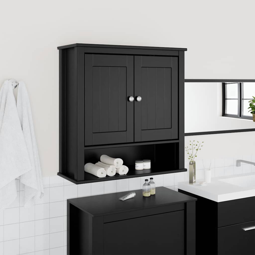 Mobile da Bagno a Muro BERG Nero 69,5x27x71,5cm Legno Massello | homemem39