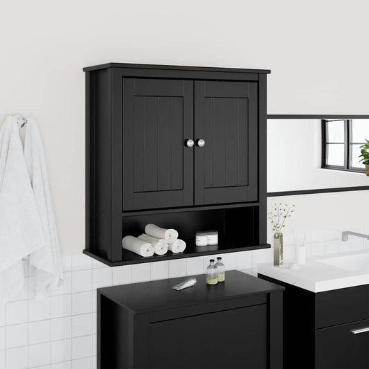 Mobile da Bagno a Muro BERG Nero 69,5x27x71,5cm Legno Massello | homemem39