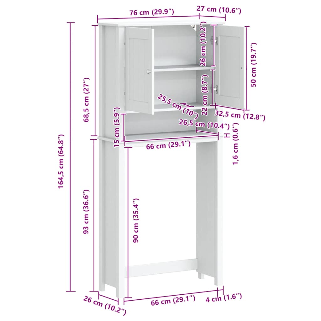 Mobile per Lavatrice BERG Bianco 76x27x164,5cm Legno Massello | homemem39