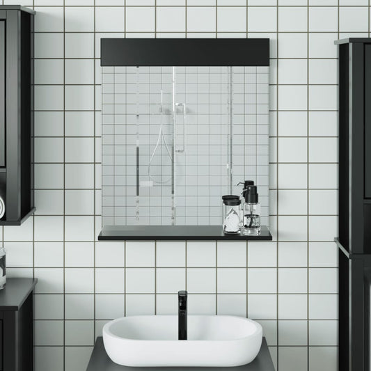 Specchio Bagno e Ripiano BERG Nero 60x12x70 cm Legno Massello