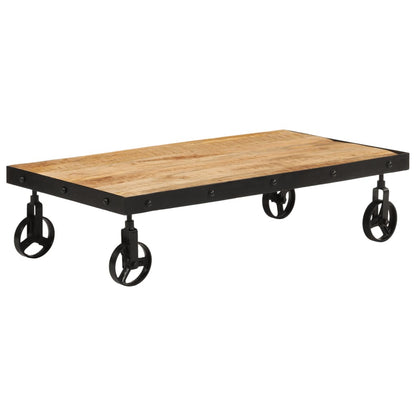 Tavolino da Salotto con Ruote Legno Massello Mango 100x55x26 cm | homemem39