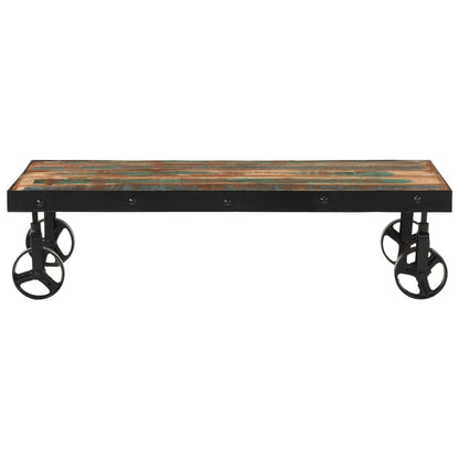 Tavolino Salotto con Ruote Legno Massello Recupero 100x55x26 cm | homemem39