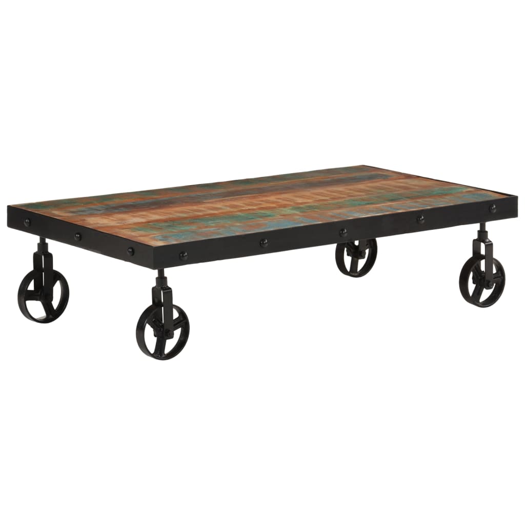 Tavolino Salotto con Ruote Legno Massello Recupero 100x55x26 cm | homemem39