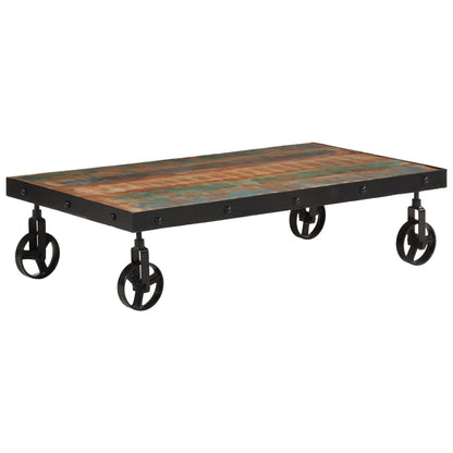 Tavolino Salotto con Ruote Legno Massello Recupero 100x55x26 cm | homemem39