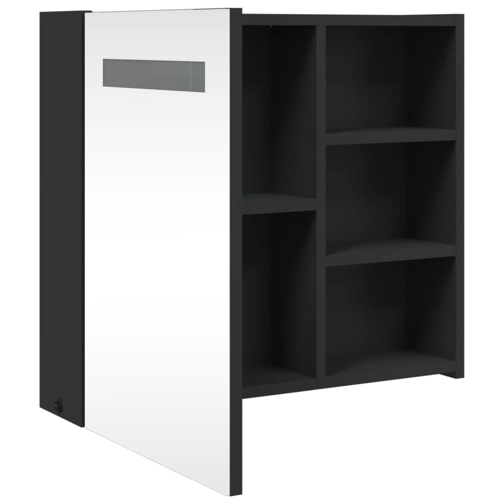 Armadietto Bagno con Specchio e LED Nero 60x13x52 cm | homemem39
