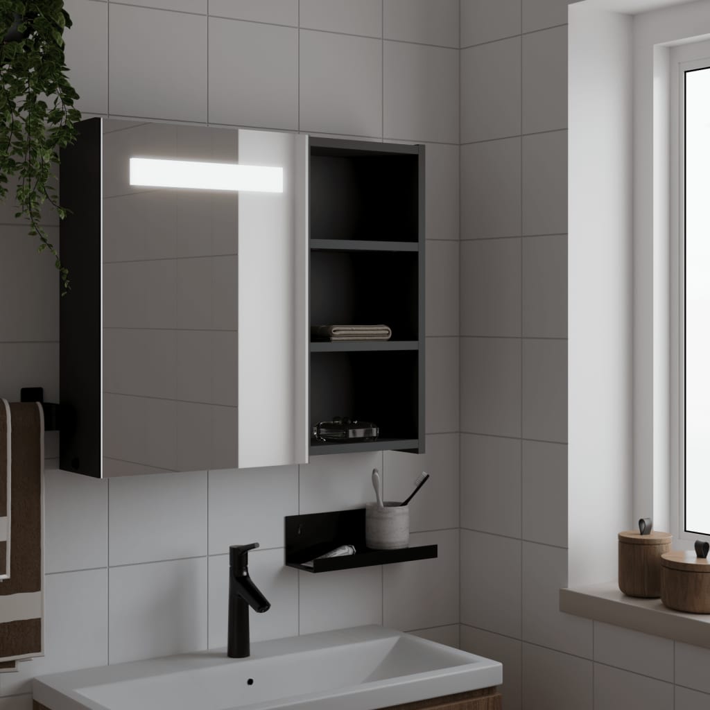 Armadietto Bagno con Specchio e LED Nero 60x13x52 cm | homemem39