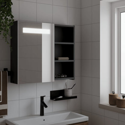 Armadietto Bagno con Specchio e LED Nero 60x13x52 cm | homemem39