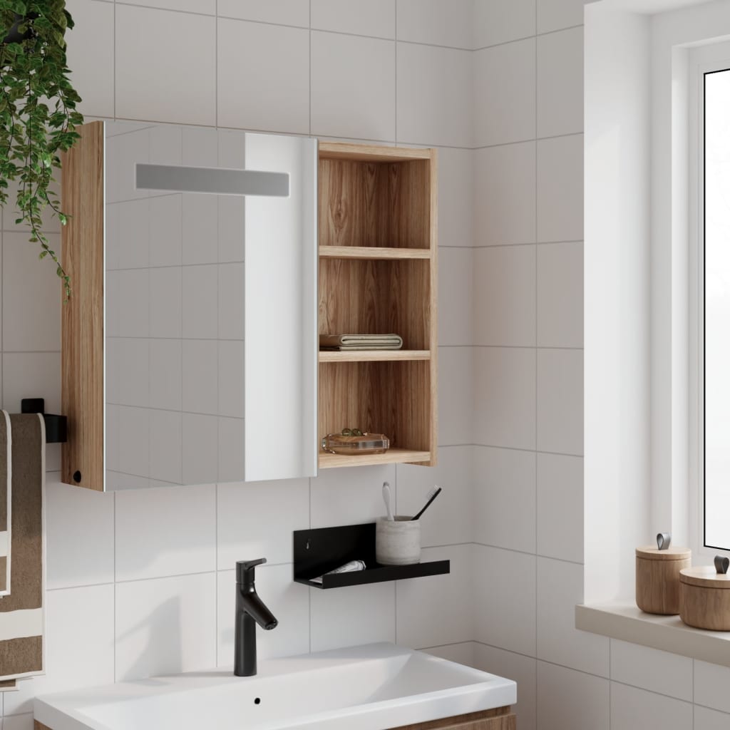 Armadietto Bagno con Specchio e LED Rovere 60x13x52 cm | homemem39