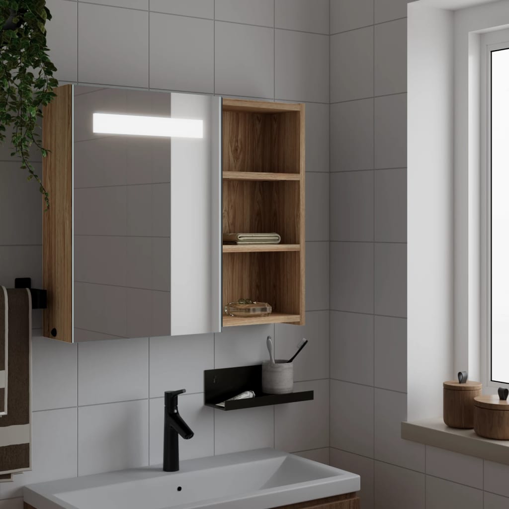 Armadietto Bagno con Specchio e LED Rovere 60x13x52 cm | homemem39
