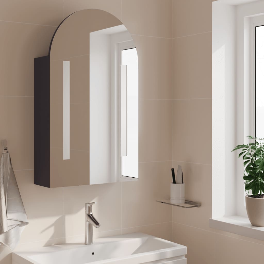 Armadietto Bagno con Specchio e LED ad Arco Grigio 42x13x70 cm | homemem39