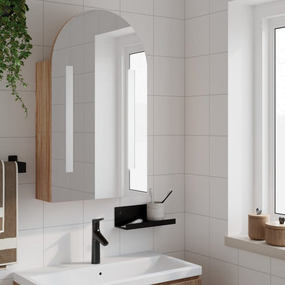 Armadietto Bagno con Specchio e LED ad Arco Rovere 42x13x70 cm | homemem39