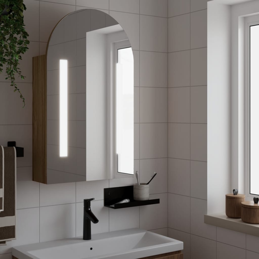 Armadietto Bagno con Specchio e LED ad Arco Rovere 42x13x70 cm | homemem39