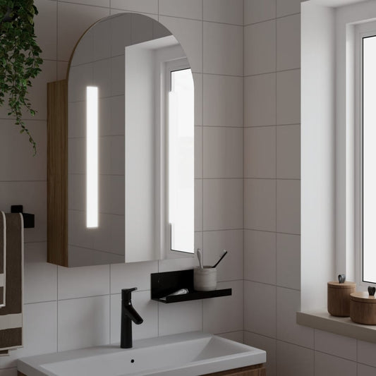 Armadietto Bagno con Specchio e LED ad Arco Rovere 42x13x70 cm | homemem39