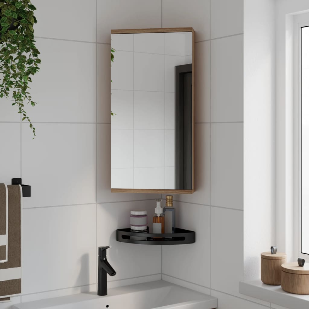 Armadietto Angolare con Specchio da Bagno Rovere 30x24x60 cm | homemem39