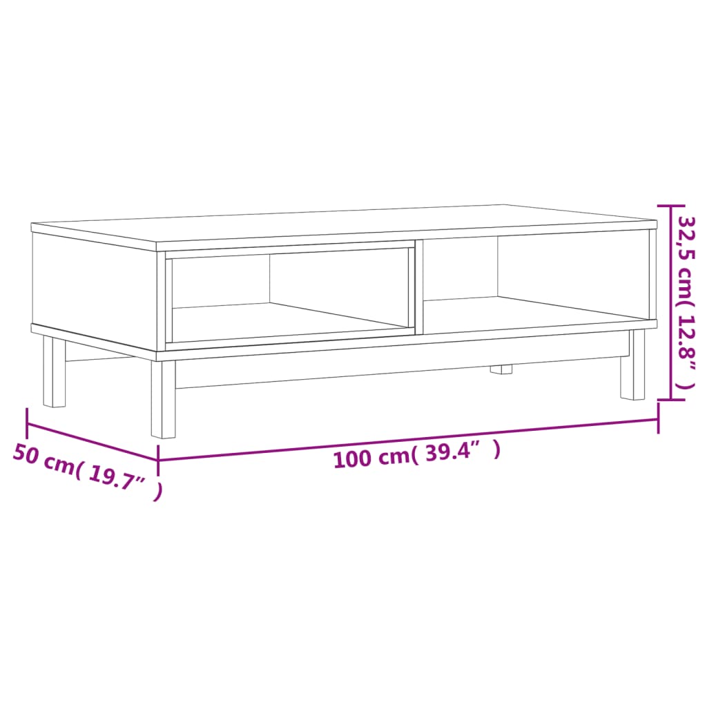 Tavolino da Salotto FLAM 100x50x32,5 cm Legno Massello di Pino