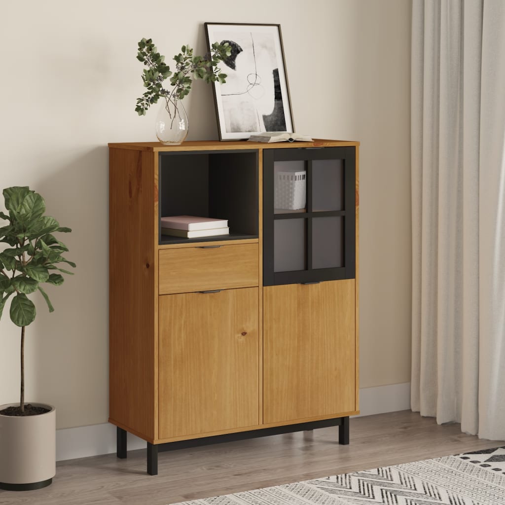 Credenza con Anta in Vetro FLAM 92x40x122,5 cm in Legno di Pino - homemem39