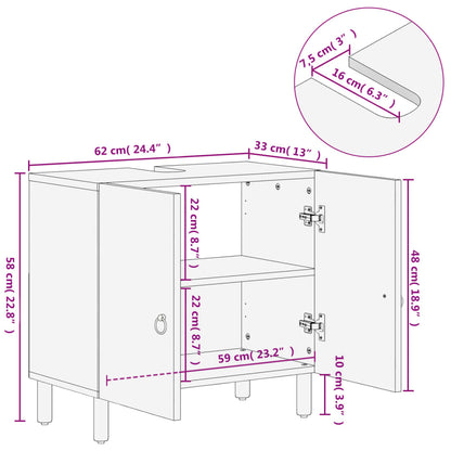 Mobile Lavabo da Bagno 62x33x58cm in Legno Massello di Mango