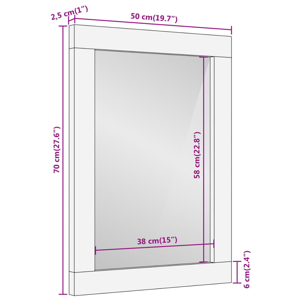 Specchio da Bagno 50x70x2,5 cm Legno Massello di Mango e Vetro | homemem39
