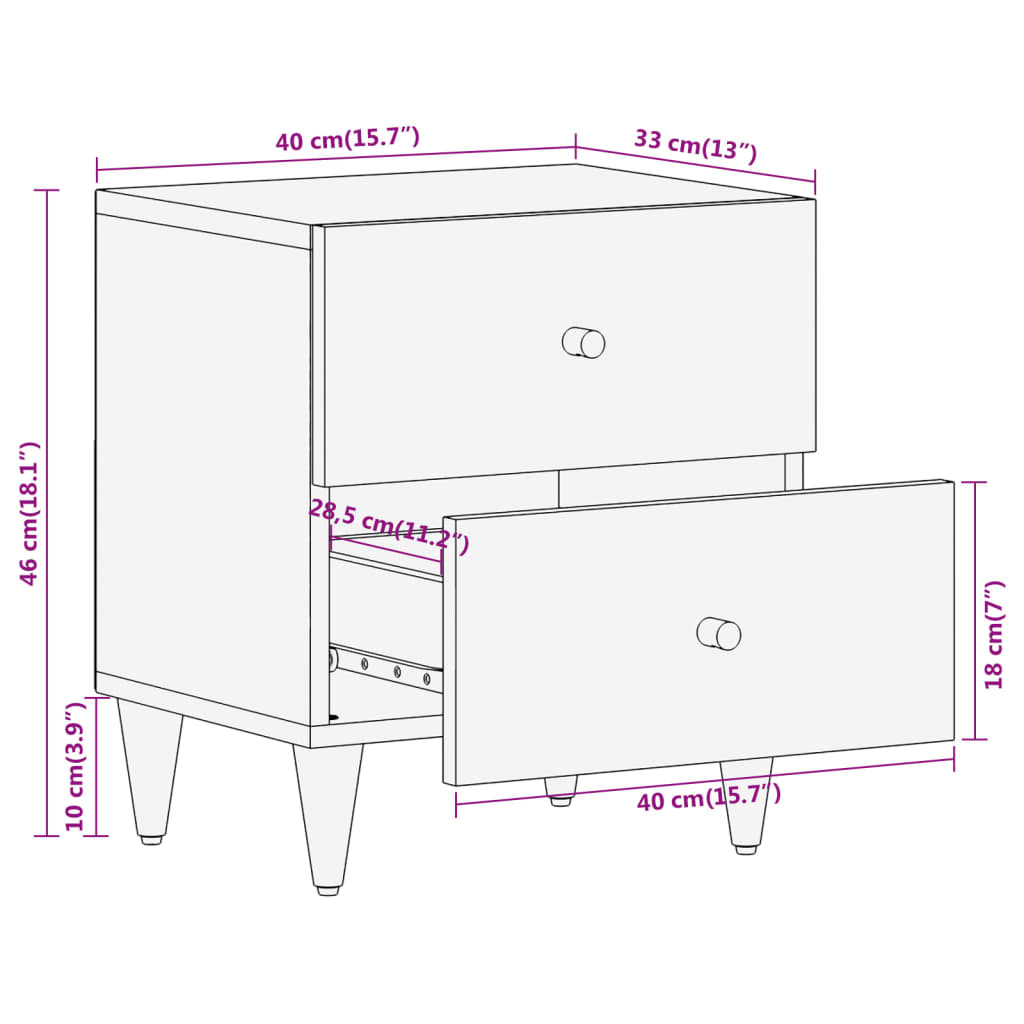 Comodino 40x33x46 cm in Legno Massello di Mango